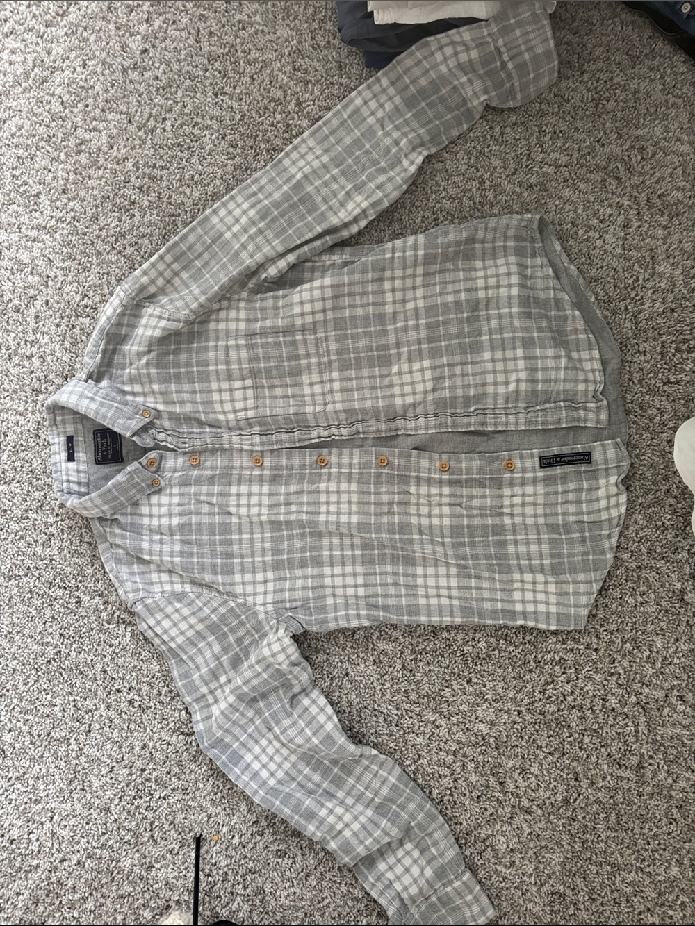 Abercrombie & Fitch Gray Plaid Slim Button-Up Shirt